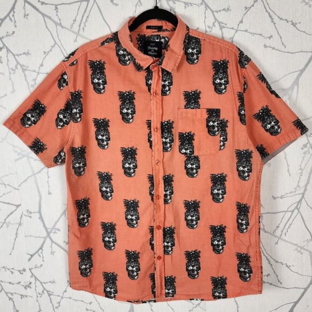 Artistry In Motion Pineapple Skulls 100% Cotton Button Up Shirt